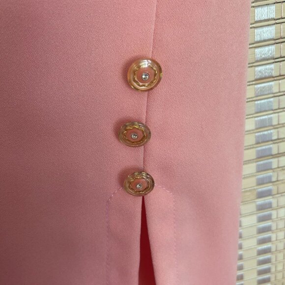 Vintage Peach Midi Skirt With Side Slit & Decorative Buttons - Picture 5 of 9